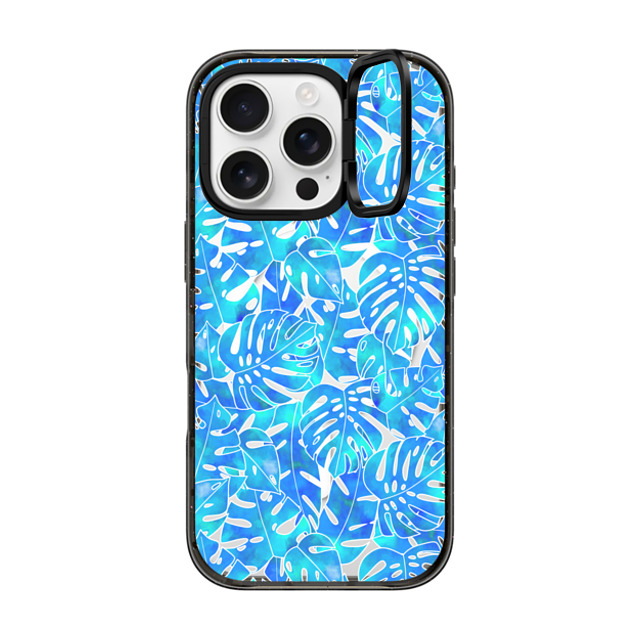 Marta Olga Klara x CASETiFY iPhone 16 Pro Case Black インパクトリングスタンドケース MagSafe対応 Blue green monstera tropical leaves pattern on clear background Back to School Marta Olga Klara x CASETiFY iPhone 16 Pro Case Black インパクトリングスタンドケース MagSafe対応 Blue green monstera tropical leaves pattern on clear background Back to School