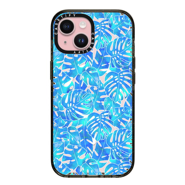 Marta Olga Klara x CASETiFY iPhone 15 Case Black Impact Case MagSafe Compatible Blue green monstera tropical leaves pattern on clear background Back to School Marta Olga Klara x CASETiFY iPhone 15 Case Black Impact Case MagSafe Compatible Blue green monstera tropical leaves pattern on clear background Back to School
