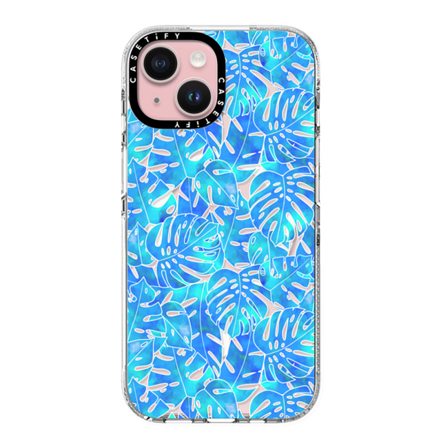 Marta Olga Klara x CASETiFY iPhone 15 Case クリア クリア ケース MagSafe対応 Blue green monstera tropical leaves pattern on clear background Back to School Marta Olga Klara x CASETiFY iPhone 15 Case クリア クリア ケース MagSafe対応 Blue green monstera tropical leaves pattern on clear background Back to School