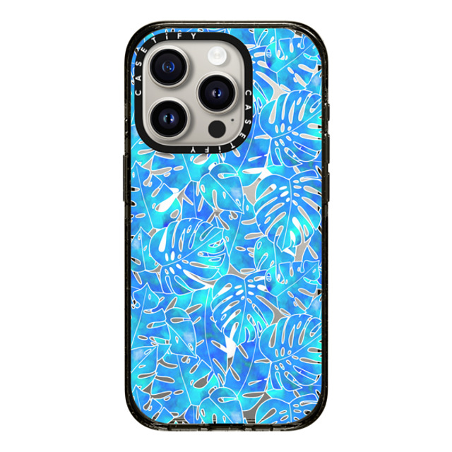 Marta Olga Klara x CASETiFY iPhone 15 Pro Case Black Impact Case MagSafe Compatible Blue green monstera tropical leaves pattern on clear background Back to School Marta Olga Klara x CASETiFY iPhone 15 Pro Case Black Impact Case MagSafe Compatible Blue green monstera tropical leaves pattern on clear background Back to School