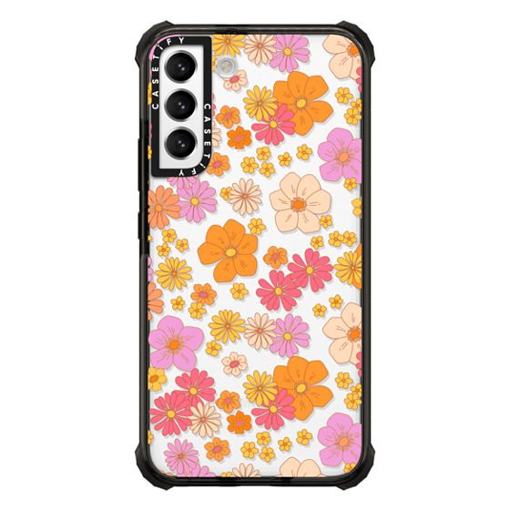 Ultra Impact Samsung Galaxy S22+ Case - retro boho hippie flowers (60s / 70s floral pattern on clear background)