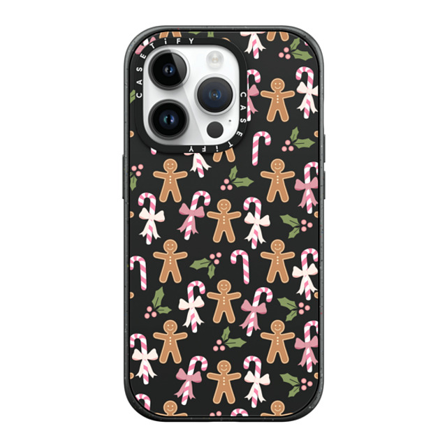 Marta Olga Klara x CASETiFY iPhone 14 Pro ケース マットブラック インパクトケース MagSafe対応 pink xmas / gingerbread candy pattern