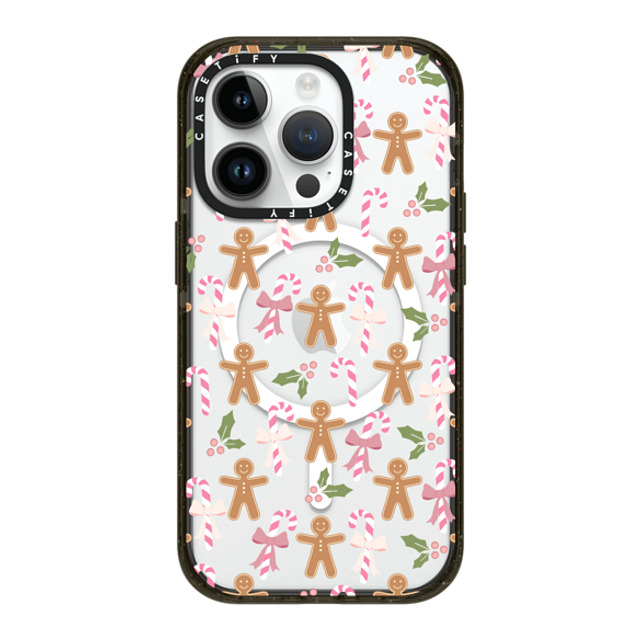 Marta Olga Klara x CASETiFY iPhone 14 Pro ケース ブラック インパクトケース MagSafe対応 pink xmas / gingerbread candy pattern