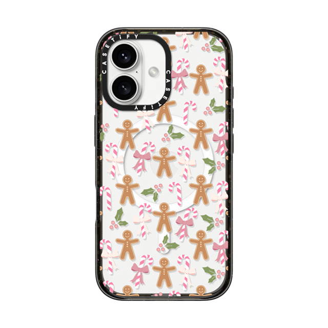 Marta Olga Klara x CASETiFY iPhone 16 ケース ブラック インパクトケース MagSafe対応 pink xmas / gingerbread candy pattern