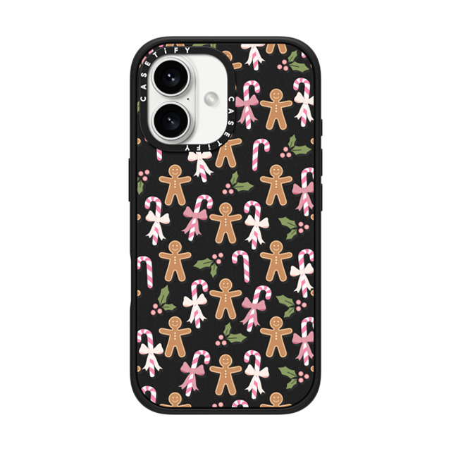 Marta Olga Klara x CASETiFY iPhone 16 ケース マットブラック インパクトケース MagSafe対応 pink xmas / gingerbread candy pattern
