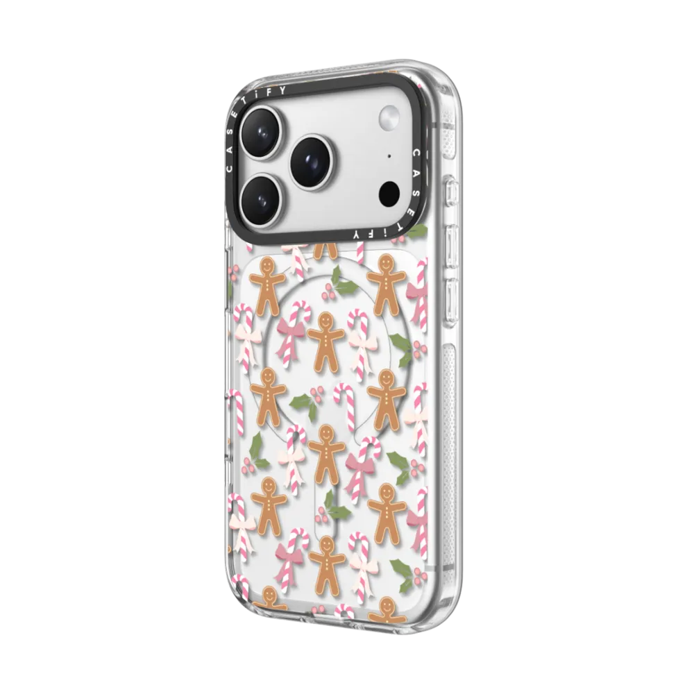 Impact Clear iPhone 17 Pro Max Case MagSafe Compatible - pink xmas / gingerbread candy pattern