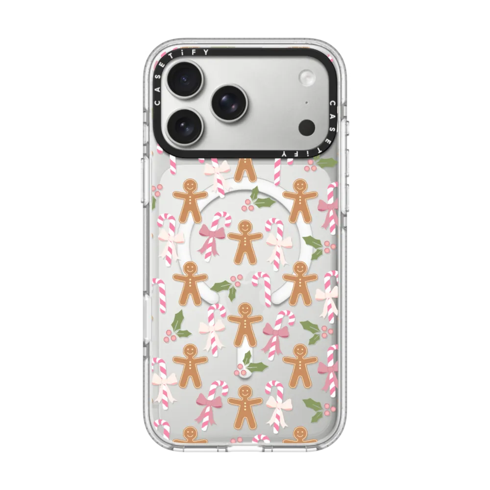 Impact Clear iPhone 17 Pro Max Case MagSafe Compatible - pink xmas / gingerbread candy pattern