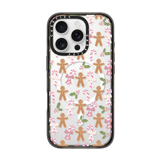 Marta Olga Klara x CASETiFY iPhone 16 Pro ケース ブラック インパクトケース MagSafe対応 pink xmas / gingerbread candy pattern