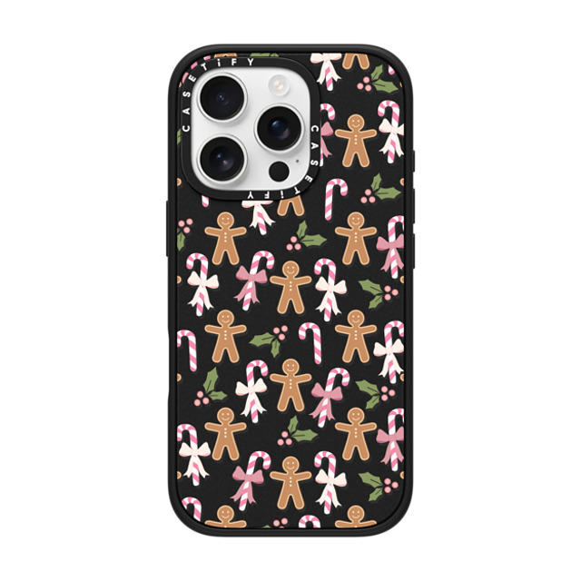 Marta Olga Klara x CASETiFY iPhone 16 Pro ケース マットブラック インパクトケース MagSafe対応 pink xmas / gingerbread candy pattern