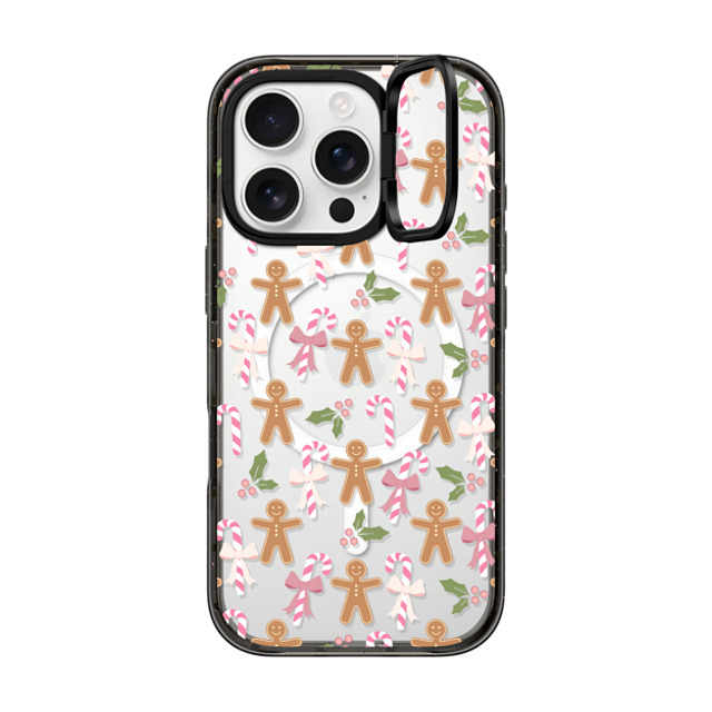 Marta Olga Klara x CASETiFY iPhone 16 Pro ケース ブラック インパクトリングスタンドケース MagSafe対応 pink xmas / gingerbread candy pattern