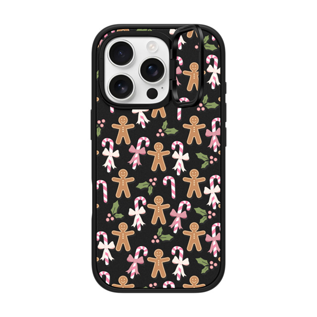 Marta Olga Klara x CASETiFY iPhone 16 Pro ケース マットブラック インパクトリングスタンドケース MagSafe対応 pink xmas / gingerbread candy pattern