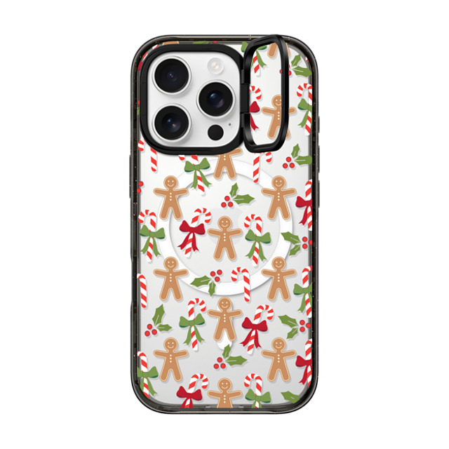 Marta Olga Klara x CASETiFY iPhone 16 Pro ケース ブラック インパクトリングスタンドケース MagSafe対応 xmas gingerbread candy pattern