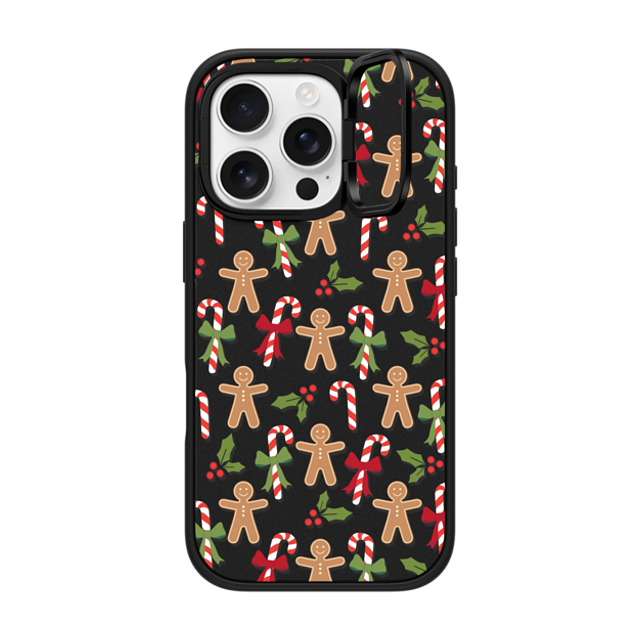 Marta Olga Klara x CASETiFY iPhone 16 Pro ケース マットブラック インパクトリングスタンドケース MagSafe対応 xmas gingerbread candy pattern