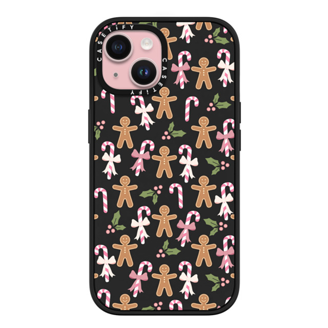 Marta Olga Klara x CASETiFY iPhone 15 ケース マットブラック インパクトケース MagSafe対応 pink xmas / gingerbread candy pattern