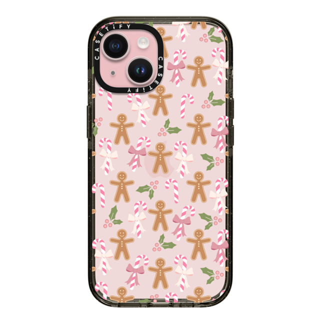 Marta Olga Klara x CASETiFY iPhone 15 ケース ブラック インパクトケース pink xmas / gingerbread candy pattern