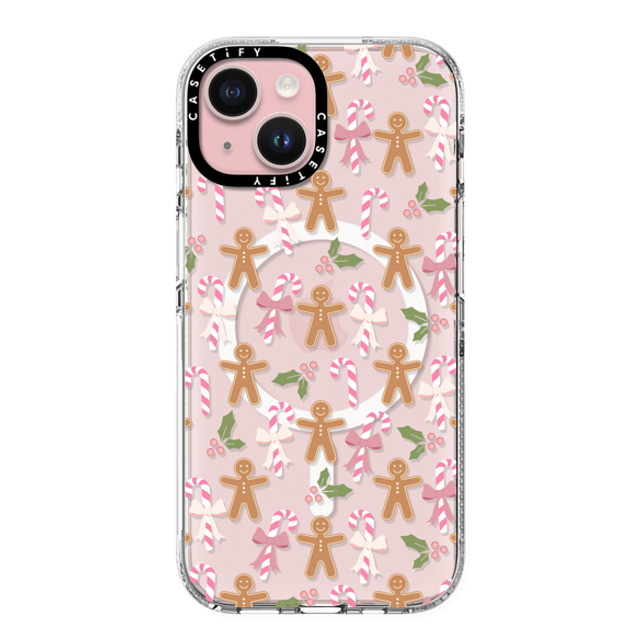 Marta Olga Klara x CASETiFY iPhone 15 ケース クリア クリア ケース MagSafe対応 pink xmas / gingerbread candy pattern