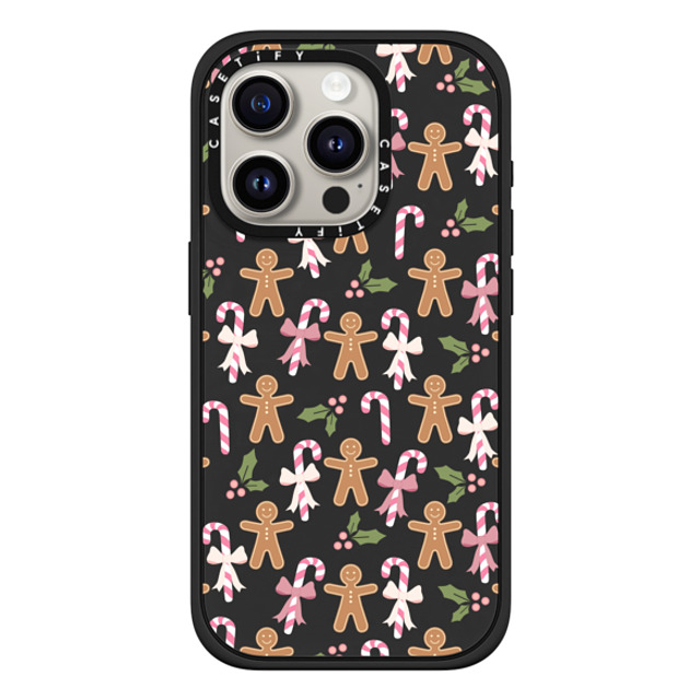 Marta Olga Klara x CASETiFY iPhone 15 Pro ケース マットブラック インパクトケース MagSafe対応 pink xmas / gingerbread candy pattern