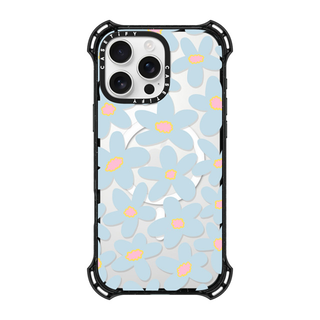 Marta Olga Klara x CASETiFY iPhone 16 Pro Max ケース ブラック バウンスケース sixties Blue bold floral