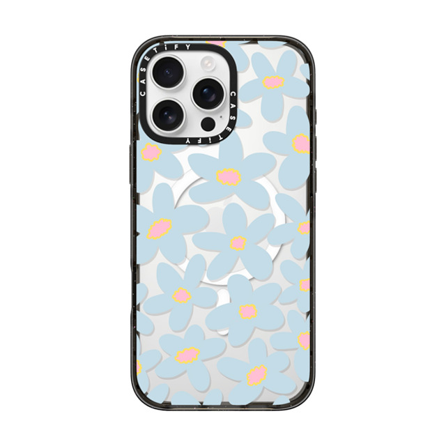 Marta Olga Klara x CASETiFY iPhone 16 Pro Max ケース ブラック インパクトケース MagSafe対応 sixties Blue bold floral