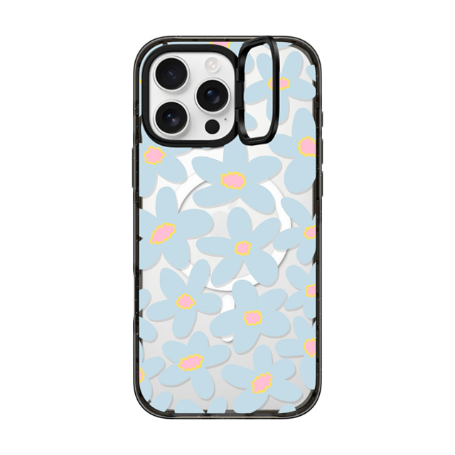 Marta Olga Klara x CASETiFY iPhone 16 Pro Max ケース ブラック インパクトリングスタンドケース MagSafe対応 sixties Blue bold floral