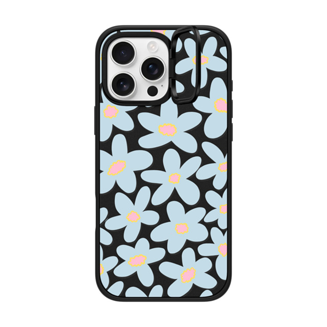 Marta Olga Klara x CASETiFY iPhone 16 Pro Max ケース マットブラック インパクトリングスタンドケース MagSafe対応 sixties Blue bold floral