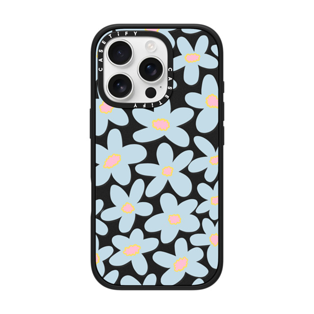 Marta Olga Klara x CASETiFY iPhone 16 Pro ケース マットブラック インパクトケース MagSafe対応 sixties Blue bold floral