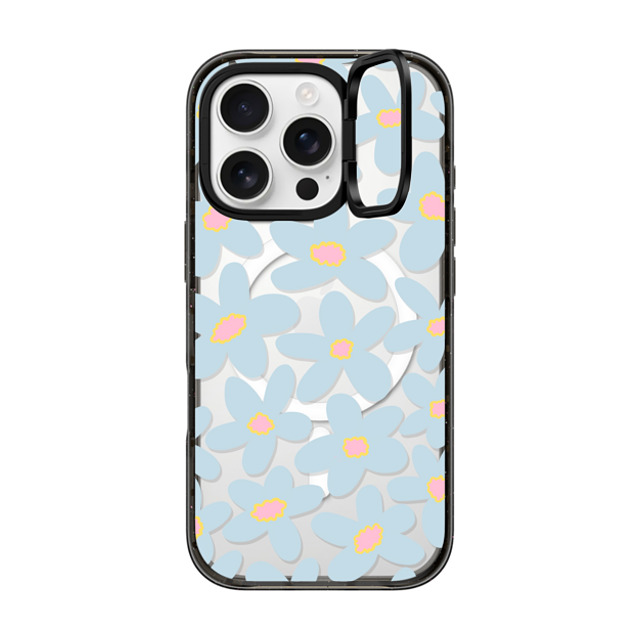 Marta Olga Klara x CASETiFY iPhone 16 Pro ケース ブラック インパクトリングスタンドケース MagSafe対応 sixties Blue bold floral