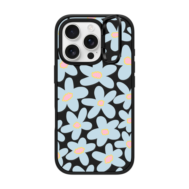 Marta Olga Klara x CASETiFY iPhone 16 Pro ケース マットブラック インパクトリングスタンドケース MagSafe対応 sixties Blue bold floral