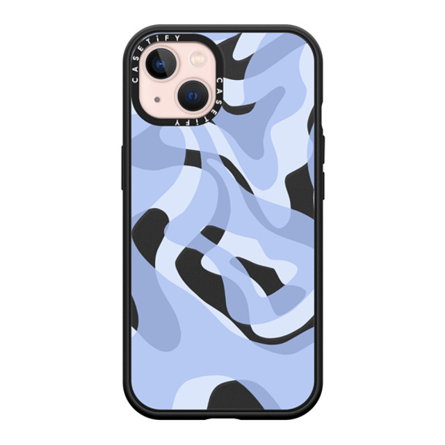 Marta Olga Klara x CASETiFY iPhone 13 ケース マットブラック インパクトケース MagSafe対応 retro swirls in blue