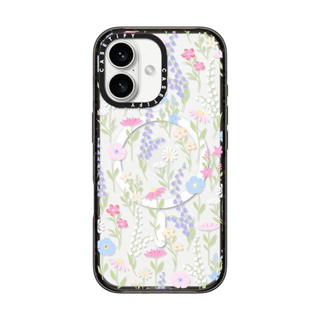 Marta Olga Klara x CASETiFY iPhone 16 ケース ブラック インパクトケース MagSafe対応 pink pastel cute floral