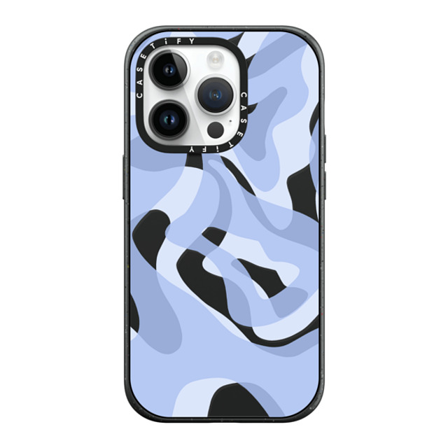 Marta Olga Klara x CASETiFY iPhone 14 Pro ケース マットブラック インパクトケース MagSafe対応 retro swirls in blue