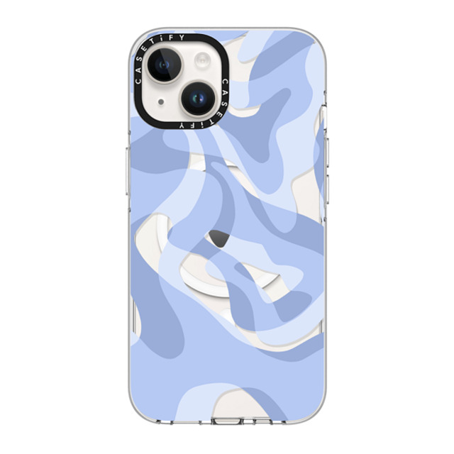 Marta Olga Klara x CASETiFY iPhone 14 Case Clear Clear Case MagSafe Compatible retro swirls in blue Marta Olga Klara x CASETiFY iPhone 14 Case Clear Clear Case MagSafe Compatible retro swirls in blue