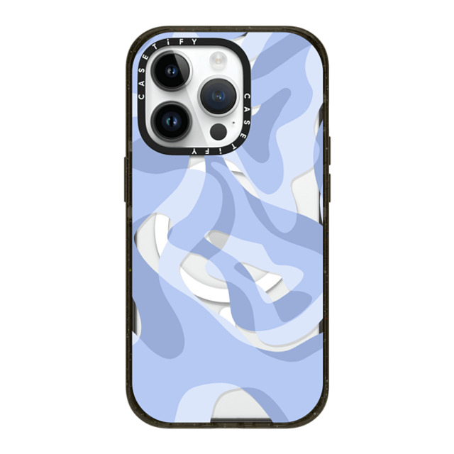 Marta Olga Klara x CASETiFY iPhone 14 Pro ケース ブラック インパクトケース MagSafe対応 retro swirls in blue