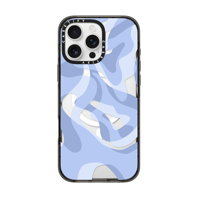 Marta Olga Klara x CASETiFY iPhone 16 Pro Max ケース ブラック インパクトケース MagSafe対応 retro swirls in blue