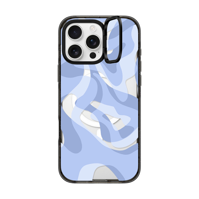 Marta Olga Klara x CASETiFY iPhone 16 Pro Max ケース ブラック インパクトリングスタンドケース MagSafe対応 retro swirls in blue