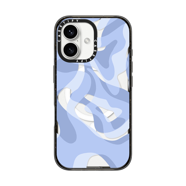 Marta Olga Klara x CASETiFY iPhone 16 ケース ブラック インパクトケース MagSafe対応 retro swirls in blue