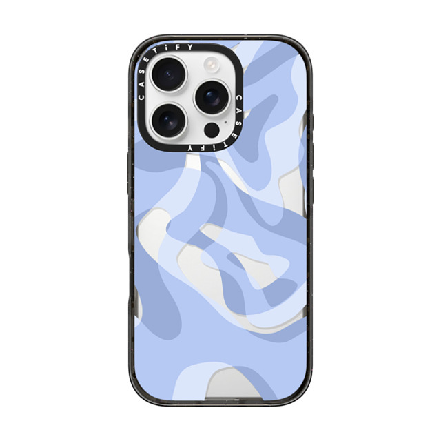 Marta Olga Klara x CASETiFY iPhone 16 Pro ケース ブラック インパクトケース retro swirls in blue