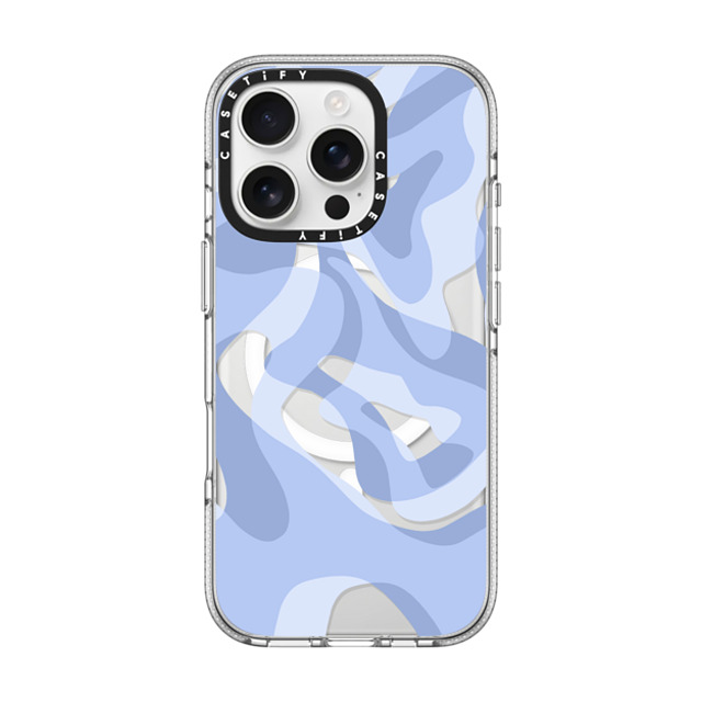 Marta Olga Klara x CASETiFY iPhone 16 Pro ケース クリア クリア ケース MagSafe対応 retro swirls in blue