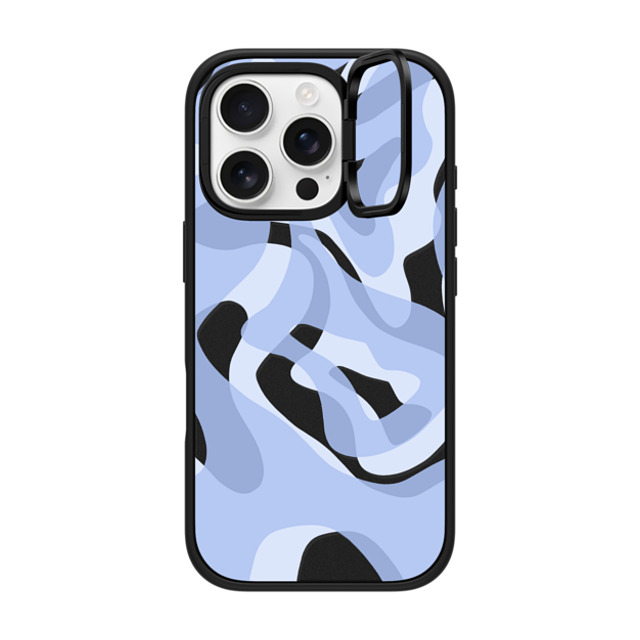 Marta Olga Klara x CASETiFY iPhone 16 Pro ケース マットブラック インパクトリングスタンドケース MagSafe対応 retro swirls in blue