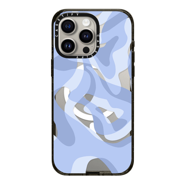 Marta Olga Klara x CASETiFY iPhone 15 Pro Max ケース ブラック インパクトケース MagSafe対応 retro swirls in blue