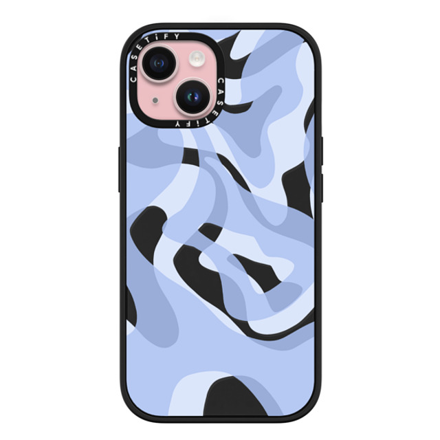 Marta Olga Klara x CASETiFY iPhone 15 ケース マットブラック インパクトケース MagSafe対応 retro swirls in blue