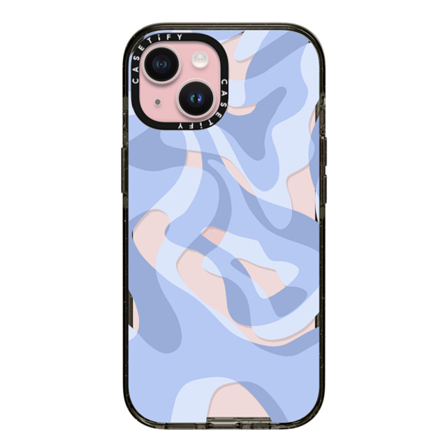 Marta Olga Klara x CASETiFY iPhone 15 ケース ブラック インパクトケース retro swirls in blue