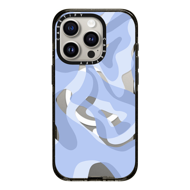 Marta Olga Klara x CASETiFY iPhone 15 Pro ケース ブラック インパクトケース MagSafe対応 retro swirls in blue