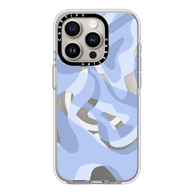 Marta Olga Klara x CASETiFY iPhone 15 Pro ケース クリア クリア ケース MagSafe対応 retro swirls in blue