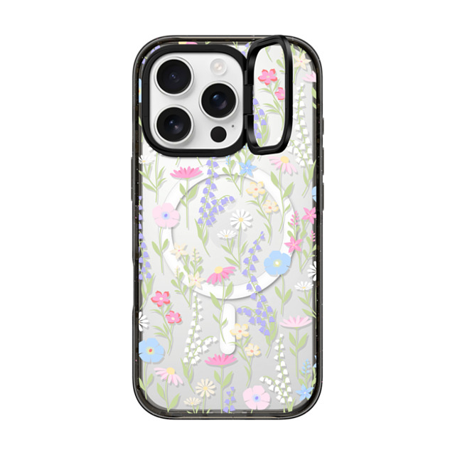 Marta Olga Klara x CASETiFY iPhone 16 Pro ケース ブラック インパクトリングスタンドケース MagSafe対応 pink pastel cute floral