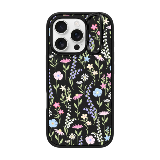 Marta Olga Klara x CASETiFY iPhone 16 Pro ケース マットブラック インパクトリングスタンドケース MagSafe対応 pink pastel cute floral