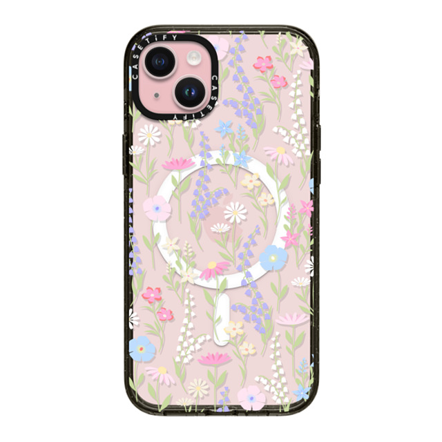 Marta Olga Klara x CASETiFY iPhone 15 Plus ケース ブラック インパクトケース MagSafe対応 pink pastel cute floral