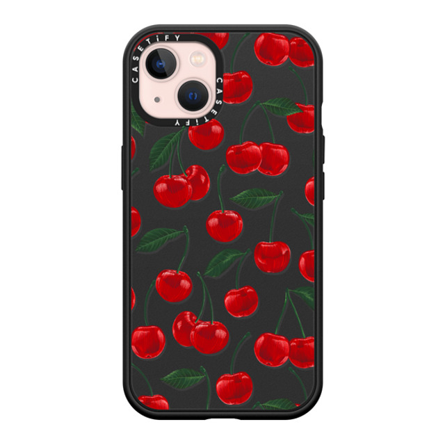 Marta Olga Klara x CASETiFY iPhone 13 ケース マットブラック インパクトケース MagSafe対応 vibrant red cherry pattern