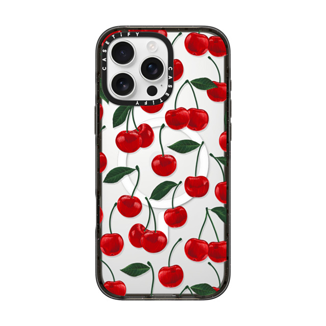 Marta Olga Klara x CASETiFY iPhone 16 Pro Max ケース ブラック インパクトケース MagSafe対応 vibrant red cherry pattern