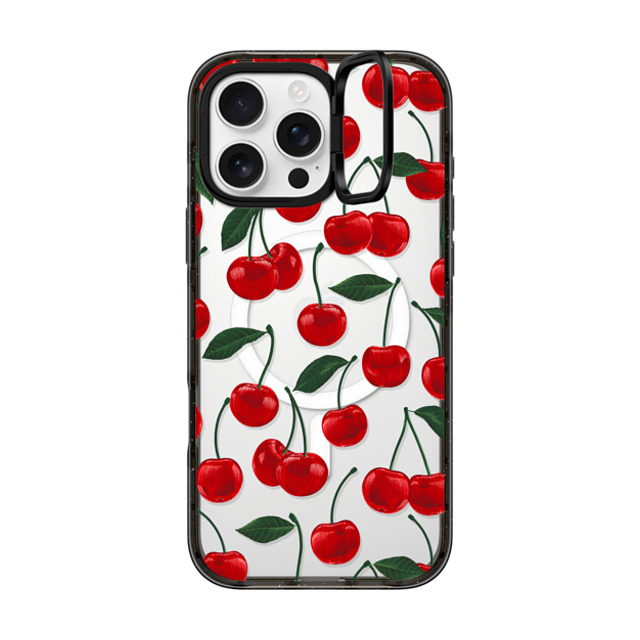 Marta Olga Klara x CASETiFY iPhone 16 Pro Max ケース ブラック インパクトリングスタンドケース MagSafe対応 vibrant red cherry pattern